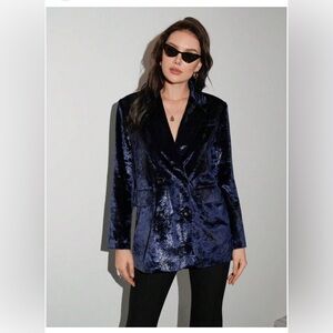 ZARA NWT ZARA Woman Velvet Blazer ZW Collection Navy Blue 9499/121 Size S